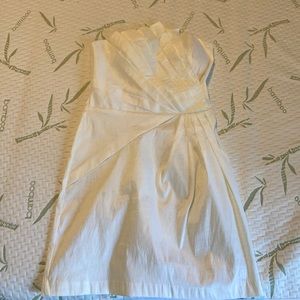 Strapless rouched dress with asymmetrical neckline, nwot